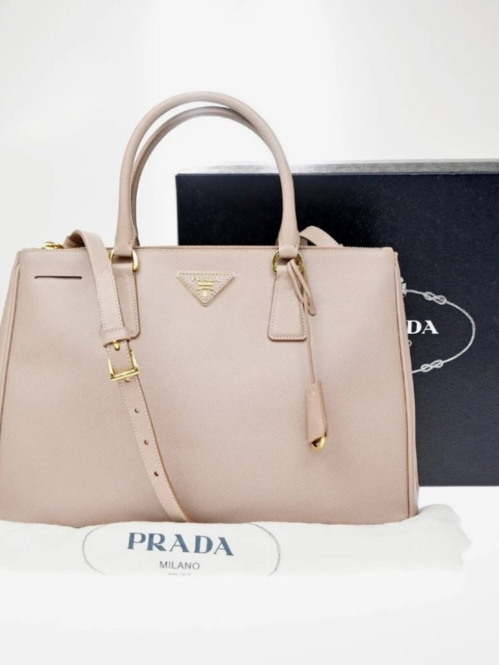 PRADA Logo 2Way Shoulder Hand Bag Saffiano Leather Pink GHW Italy